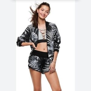 Victoria's Secret Pink Perforated Palm Print Black/Gray Full Zip Jacket